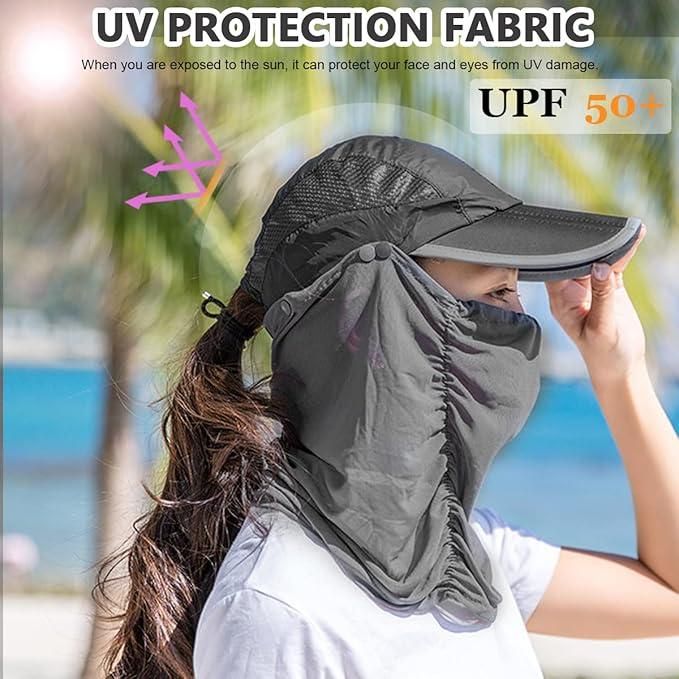 Sun Cap with Detachable Cotton Face Cover For Women&Men
