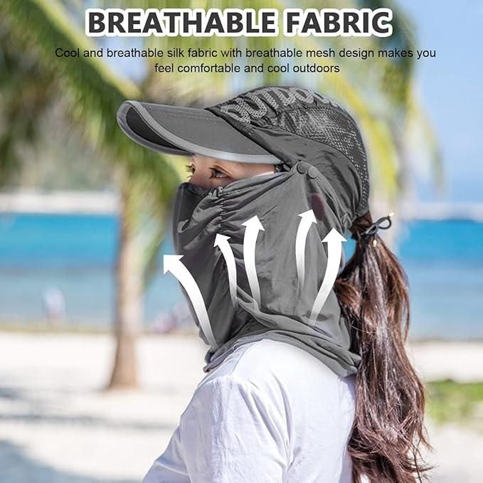 Sun Cap with Detachable Cotton Face Cover For Women&Men