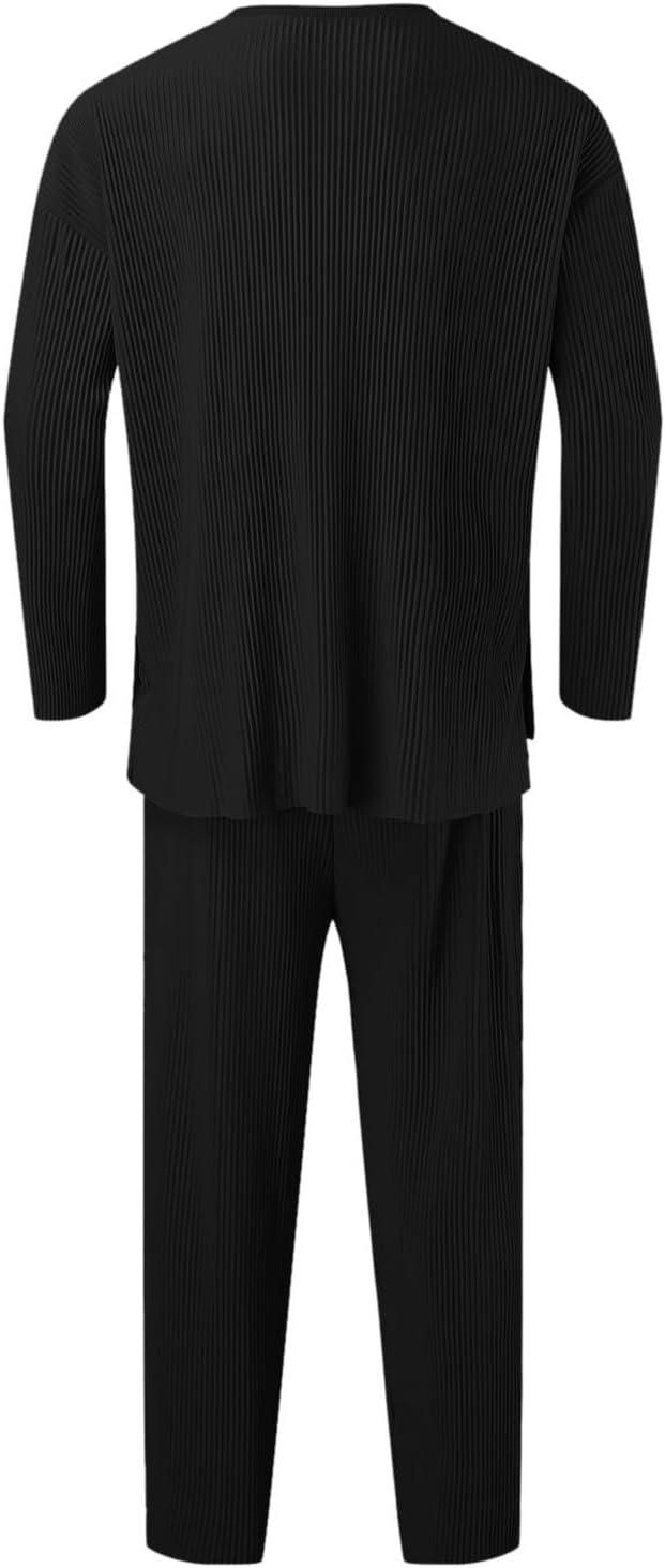 Men’s Black Solid Co-Ord Set – Round Neck T-Shirt & Track Pants | Full Sleeves | Loose Fit