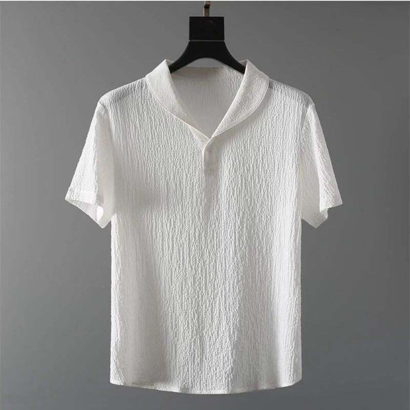 Men’s White Crinkled Cotton Co-Ord Set – Half Sleeves | Collar Neck | Casual Wear